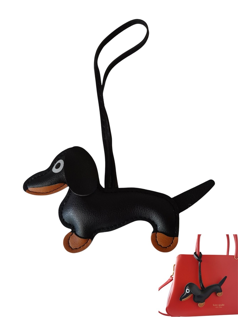 Black Faux Leather Dachshund Bag Charm Dixie Wiener Dog Purse Keychain